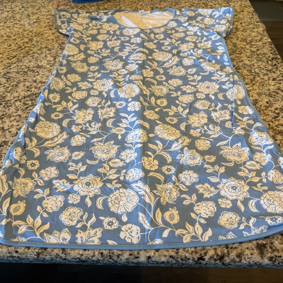 Lake Women's Pima Nightgown Blue with Flowers - Small - Picture 1 of 3